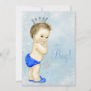 Boys Winter Wonderland Blue Snowflake Baby Shower Invitation