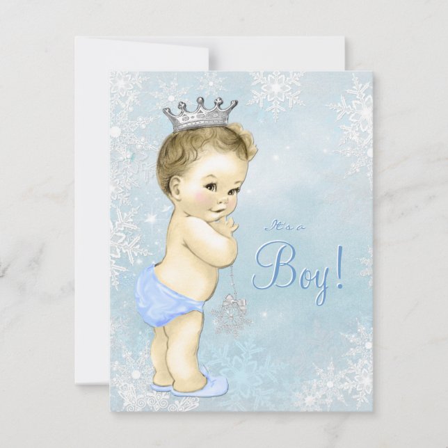 Boys Winter Wonderland Blue Snowflake Baby Shower Invitation (Front)