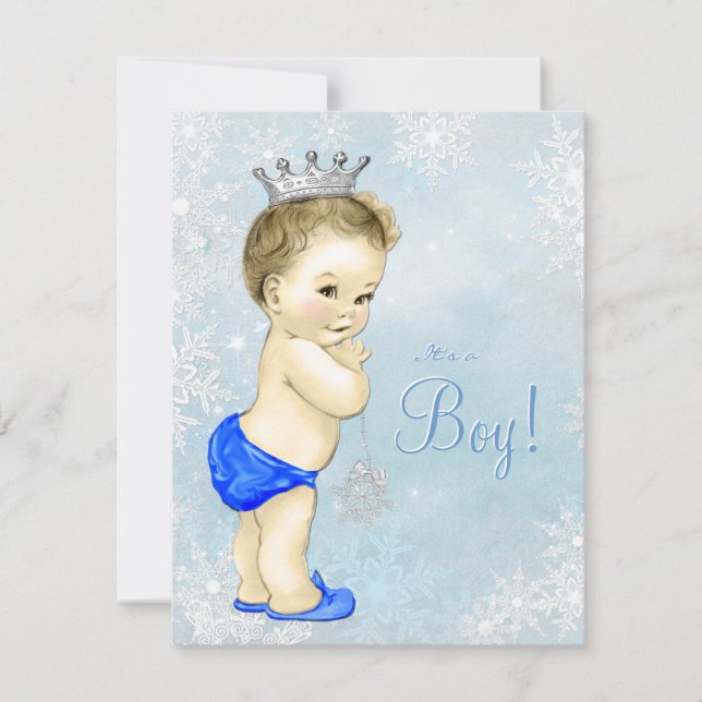 Boys Winter Wonderland Blue Snowflake Baby Shower Invitation (Front)