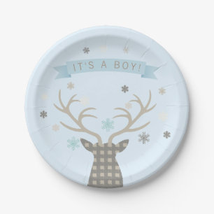 Boys Winter Wonderland Woodland Deer Baby Shower Paper Plate