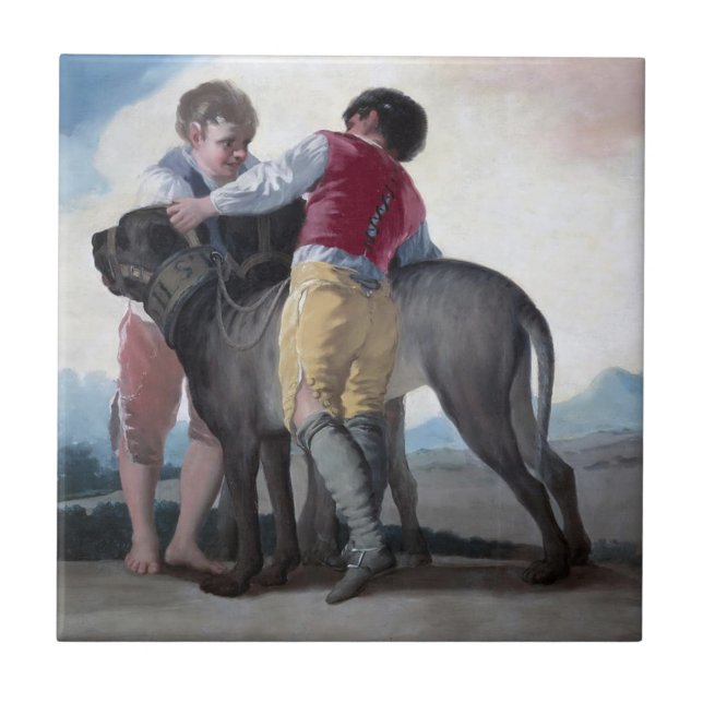 Boys With a Mastiff Dog (by Francisco Goya) Tile (Front)