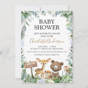 Boys Woodland Animals and Greenery Baby Shower Invitation