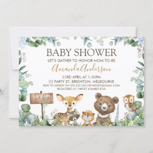 Boys Woodland Animals Baby Shower Invitation