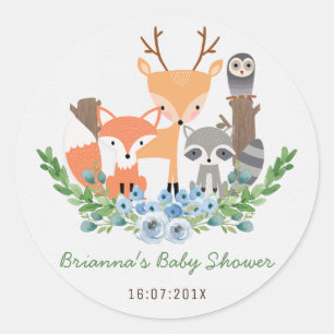 Boys Woodland Animals Baby Shower Sticker