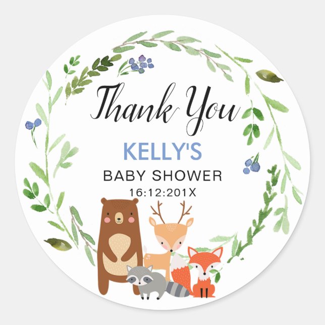 Boys Woodland Animals Baby Shower Sticker (Front)