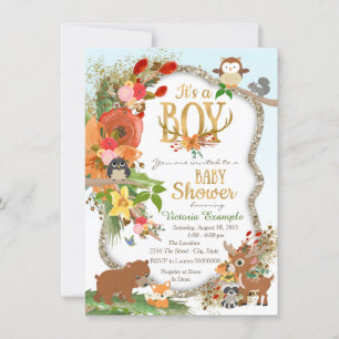 Boys Woodland Antler Baby Shower Invitation