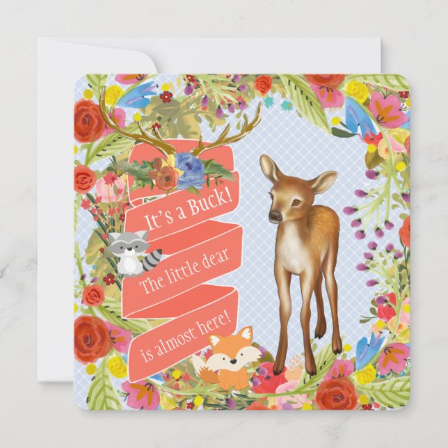 Boys Woodland Deer Baby Shower Invitation (Front)