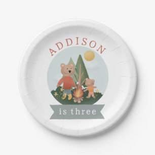 Boys Woodland Forest Camping Bears Birthday Paper Plate