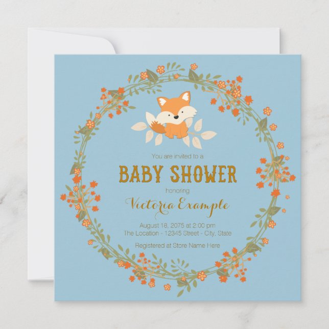 Boys Woodland Fox Baby Shower Invitation (Front)