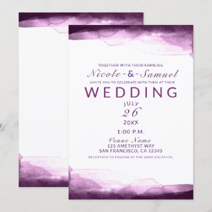 Boysenberry Purple Watercolor Chic Modern Wedding Invitation