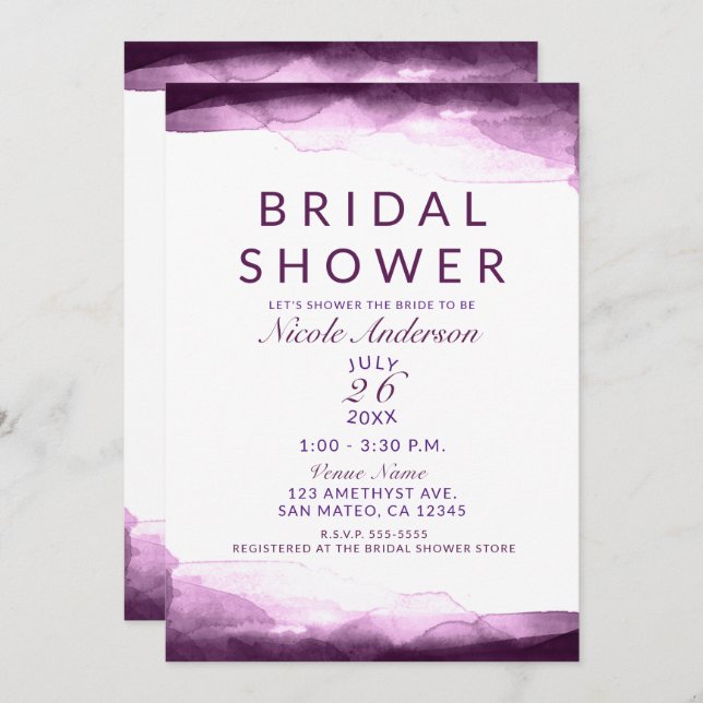 Boysenberry Purple Watercolor Modern Bridal Shower Invitation (Front/Back)