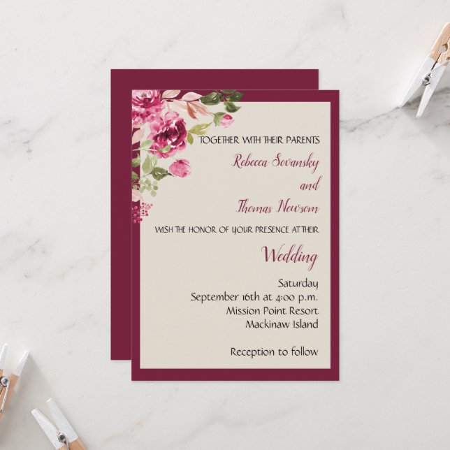 Boysenberry Wedding Invitation (Front/Back In Situ)