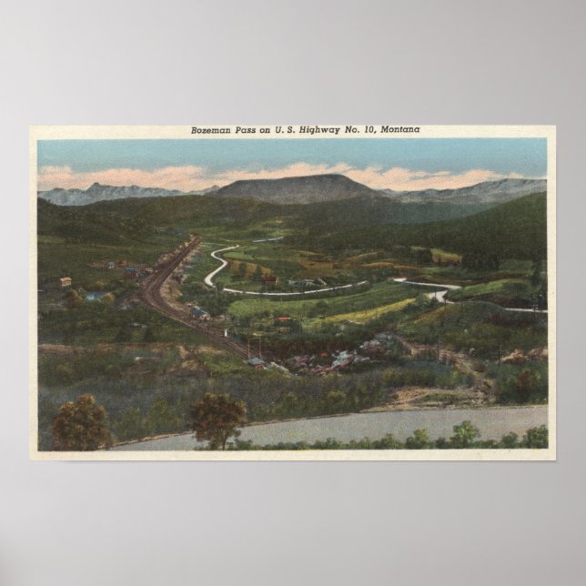 Bozeman, Montana - Bozeman Pass on Highway 10 Poster (Front)