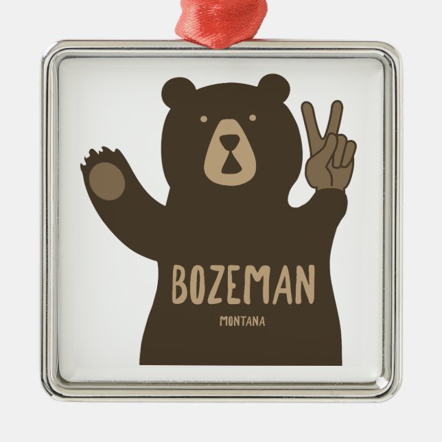 Bozeman Montana Peace Bear Metal Tree Decoration (Front)