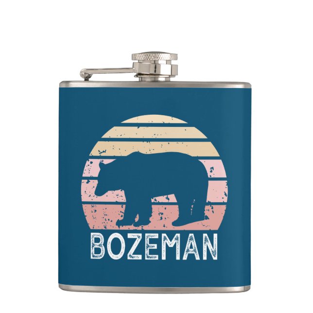 Bozeman Montana Retro Bear Hip Flask (Front)