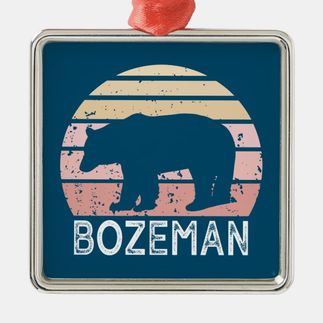 Bozeman Montana Retro Bear Metal Tree Decoration (Front)