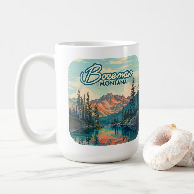 Bozeman Montana Rocky Mountains Vintage Coffee Mug (With Donut)