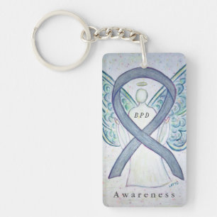 BPD Angel Grey Awareness Ribbon Keychain