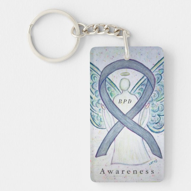 BPD Angel Grey Awareness Ribbon Keychain (Front)
