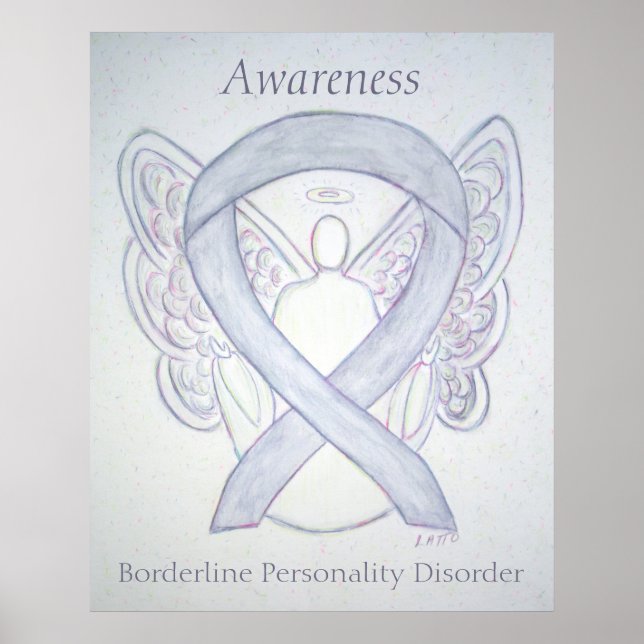 BPD Awareness Angel Grey Ribbon Art Poster Prints (Front)