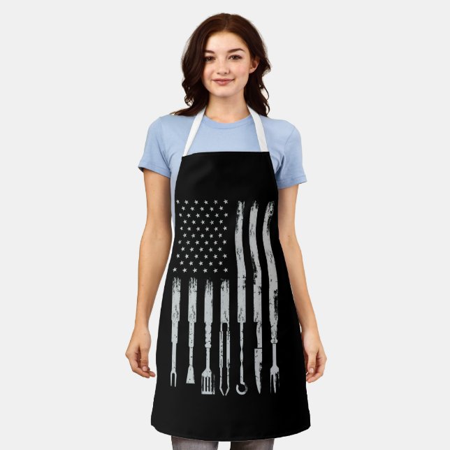 BQ Design Smoking Barbecue USA Flag Apron (Worn)