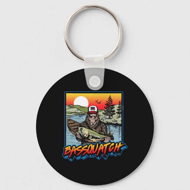 Bquatch! Funny B Fishing Sasquatch Retro 80s Fishe Key Ring (Front)