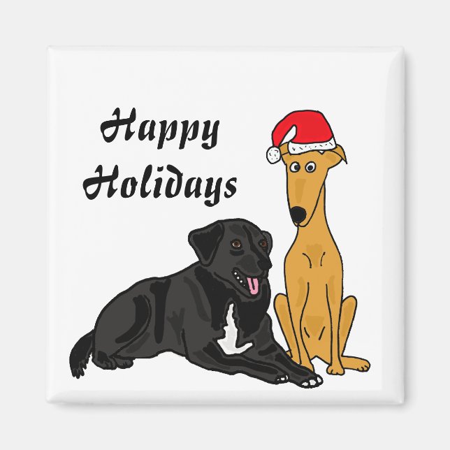 BR- Black lab and Greyhound Christmas Magnet (Front)