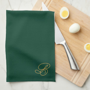 Brabded Green & Gold Monogram Initial Tea Towel