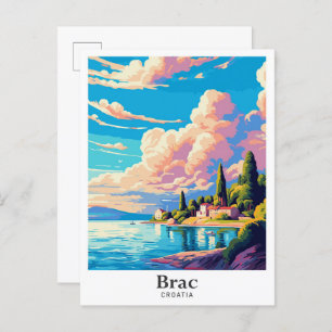 Brac Croatia Art Vintage Travel Illustration Postcard
