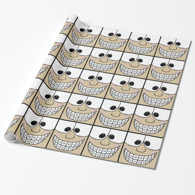 Brace Yourself-Smiling Face with Braces on Teeth Wrapping Paper (Unrolled)