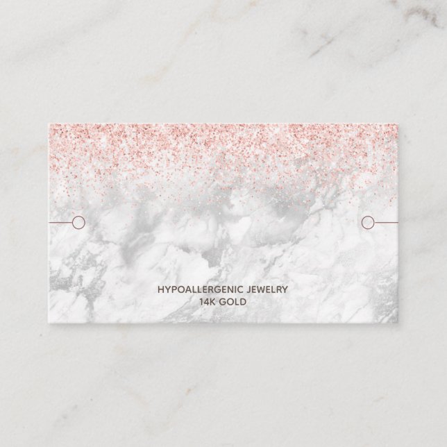 Bracelet Display Rose Gold Glitter Marble Business Card (Front)