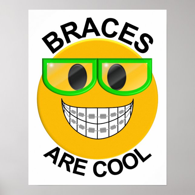 Braces Are Cool Dentist Wall Poster -Green Glasses (Front)