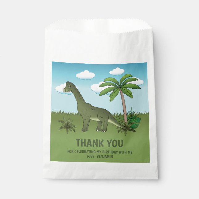 Brachiosaurus Dinosaur Tropical Birthday Thank You Favour Bags (Front)