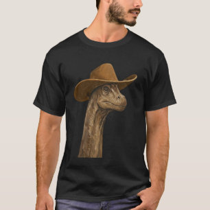Brachiosaurus Dinosaur Wearing a Brown Cowboy Hat T-Shirt