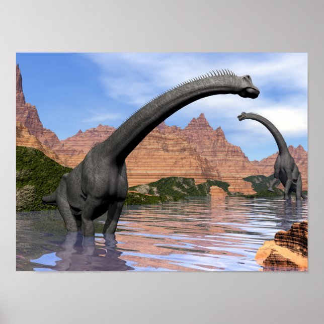 Brachiosaurus dinosaurs in water - 3D render Poster (Front)