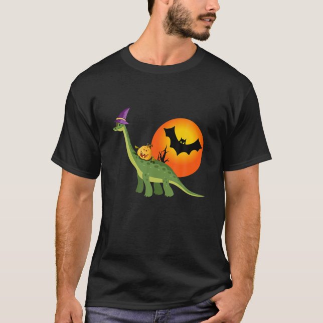 Brachiosaurus Witch Pumpkin Halloween Dinosaur Bro T-Shirt (Front)