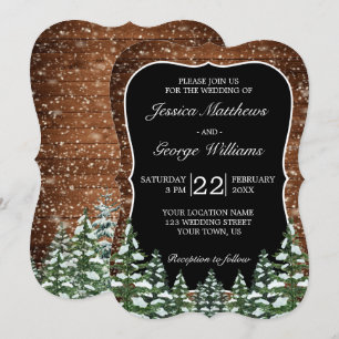 Bracket Black Snowy Wood & Forest Country Wedding Invitation