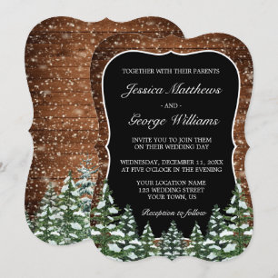 Bracket Black Snowy Wood & Forest Country Wedding Invitation