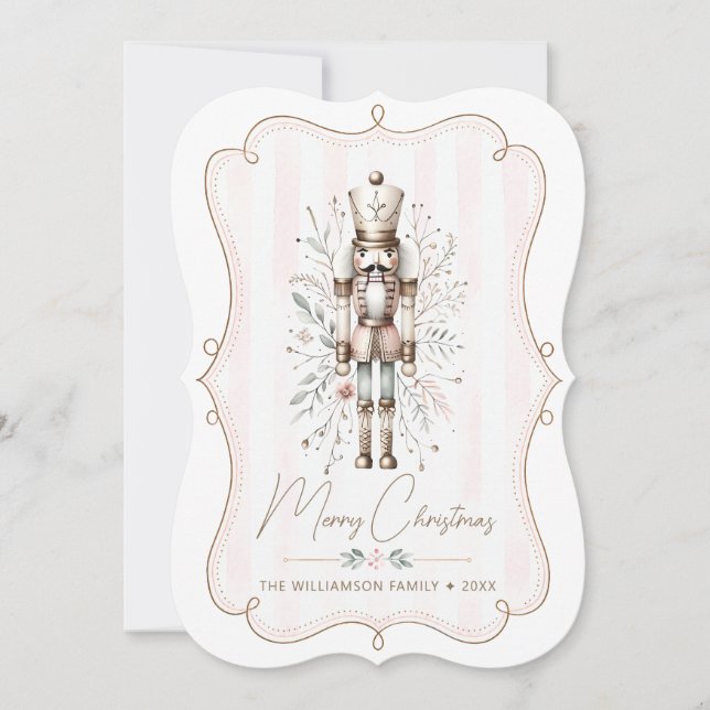 Bracket Christmas Card Nutcracker Blush Stripes (Front)