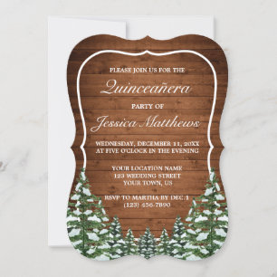 Bracket Snowy Forest & Wood Rural Pine Quinceañera Invitation