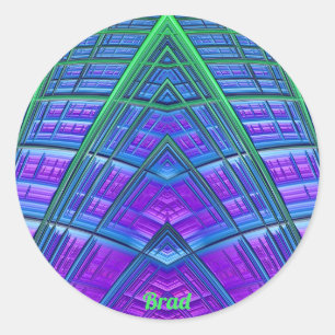 BRAD ~ Cool! Green Purple Blue Geometric ~ Classic Round Sticker