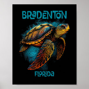 Bradenton Beach Florida Fl Retro Vintage Sea Turtl Poster