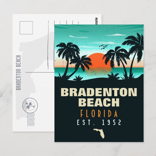 Bradenton Beach Florida Retro Sunset Souvenirs Postcard (Front/Back)