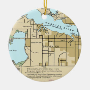 Bradenton FL Nautical Chart Ceramic Tree Decoration