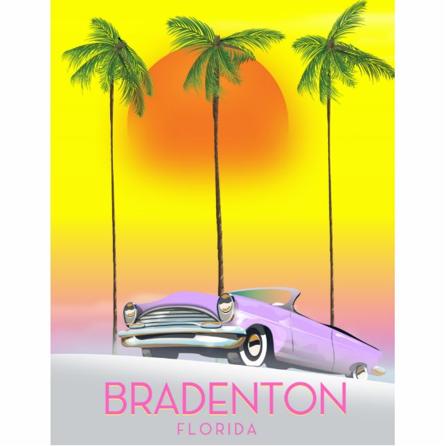Bradenton Florida Classic car travel poster Standing Photo Sculpture (Front)