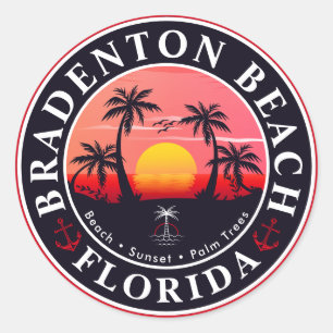 Bradenton Florida Retro Sunset Palm trees 1960s Classic Round Sticker