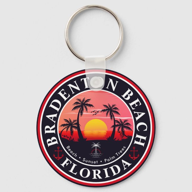 Bradenton Florida Retro Sunset Palm trees 1960s Key Ring (Front)