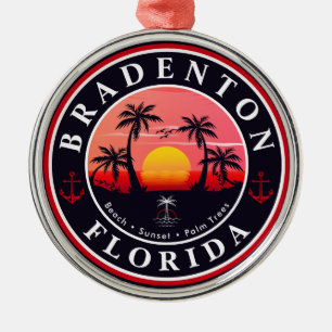 Bradenton Florida Retro Sunset Palm trees 1960s Metal Tree Decoration