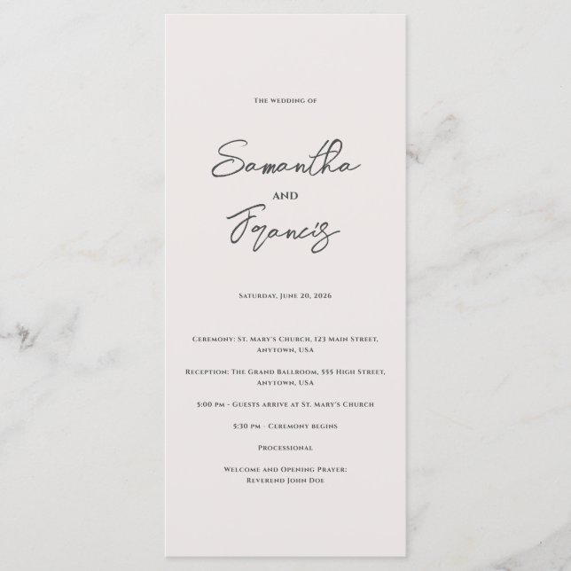 Bradford Modern Wedding Programme (Front)