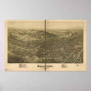 Bradford Pennsylvania 1995 Antique Panoramic Map Poster